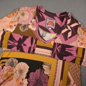 Johnny Was Floral Geometric Top Women S Bamboo V-Neck Long Sleeve Pink